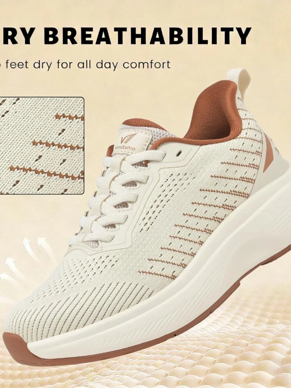 Women's Beige/Khaki Walking Shoes Slip on Comfortable Running Tennis Sneakers
